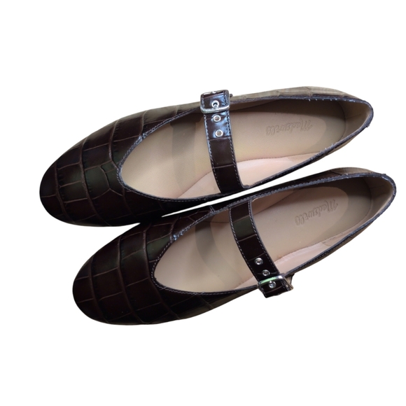 Madewell Remy Mary Jane Flat croc-stamped leather adjustable buckle strap size 8 - Picture 8 of 8